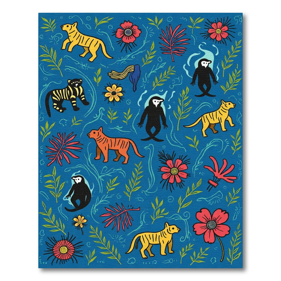 Bold Jungle Creatures Whimsical FloralRug Rug