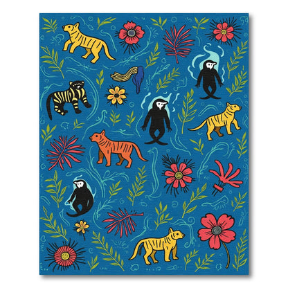 Bold Jungle Creatures Whimsical FloralRug Rug