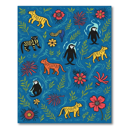 Bold Jungle Creatures Whimsical FloralRug Rug