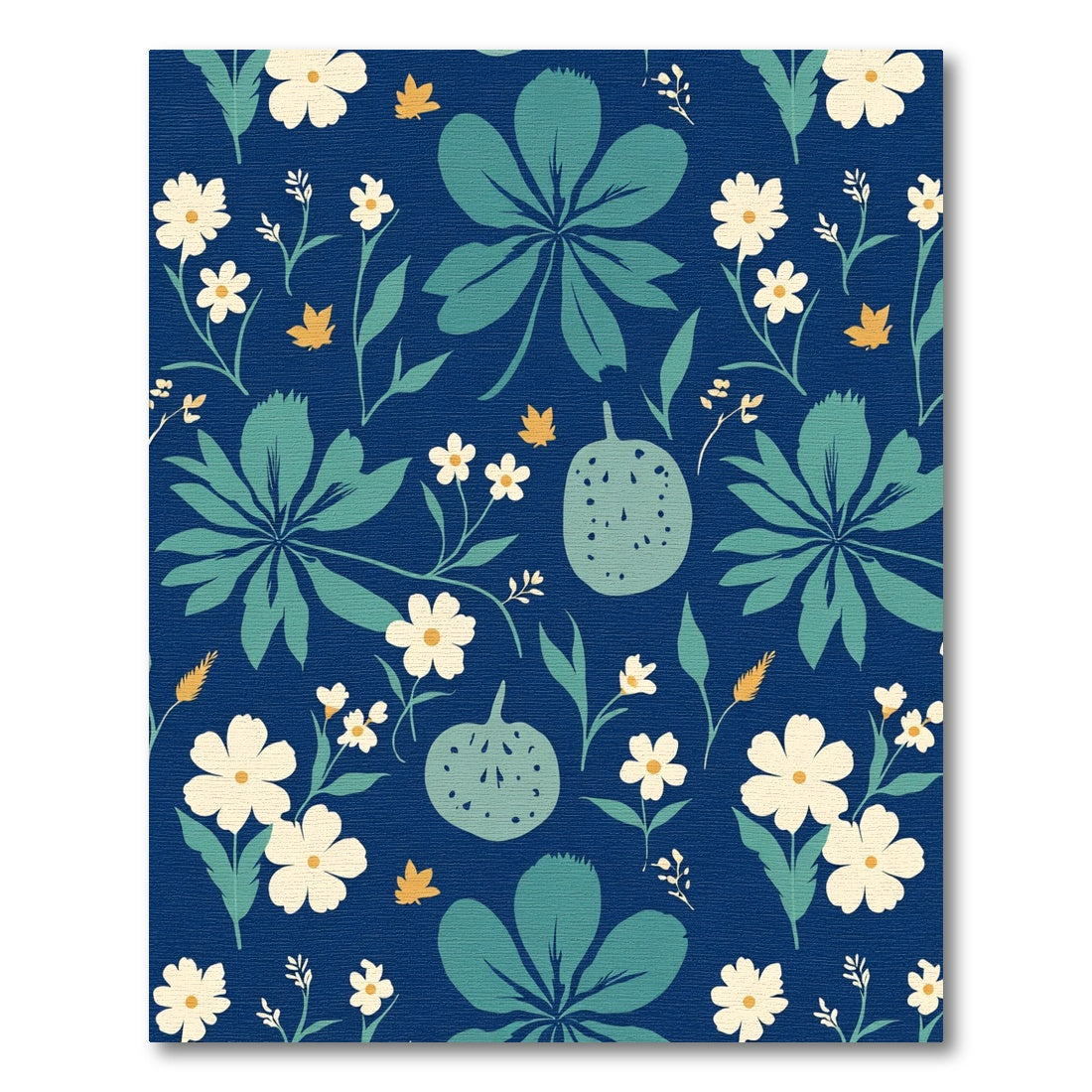 Deep Blue Botanical Floral Garden Rug