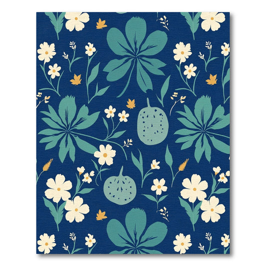 Deep Blue Botanical Floral Garden Rug
