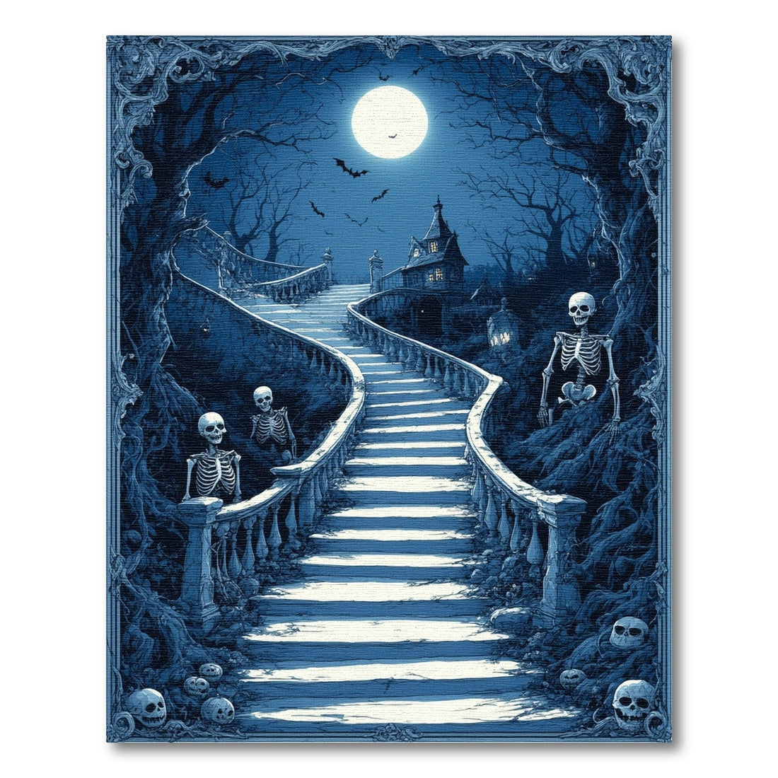 Haunted Moonlit Skeleton Staircase Washable Area Rug