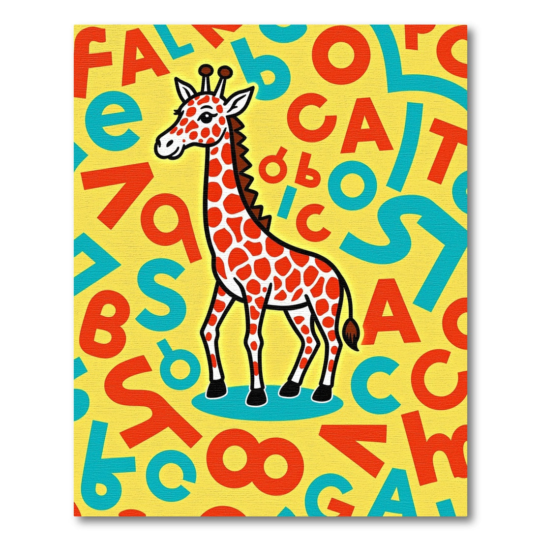 Orange Giraffe Alphabet Yellow Rug