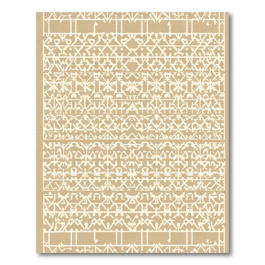 Tan White Abstract Geometric Bands Rug