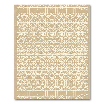Tan White Abstract Geometric Bands Rug