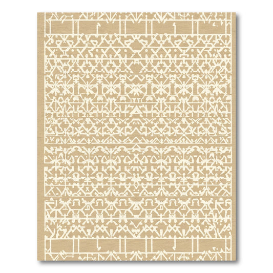 Tan White Abstract Geometric Bands Rug