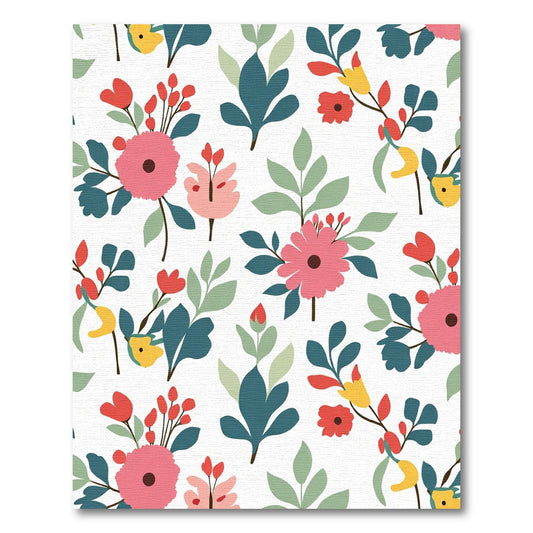 Whimsical Pink Red Yellow Floral Spray Rug
