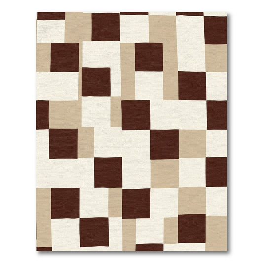 Brown Cream Tan Geometric Blocks Rug