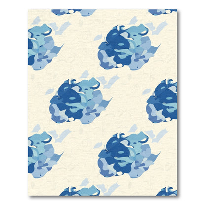 Deep Blue Abstract Floral Blooms Rug