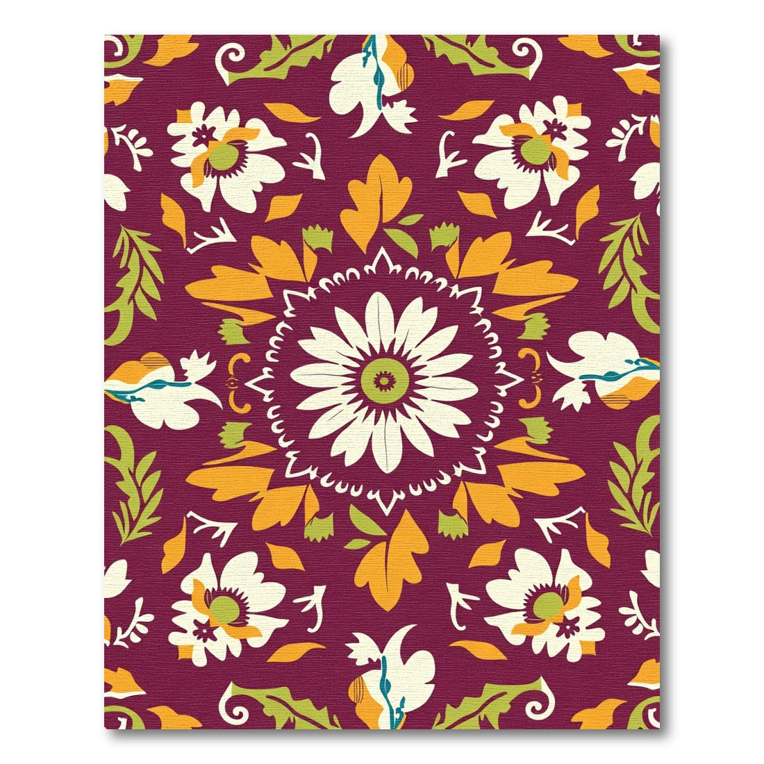 Crimson Floral Garden Medallion Rug