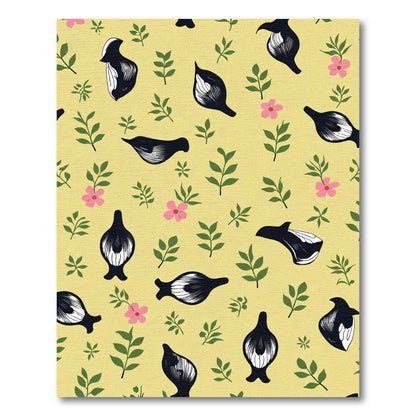 Black Bird Garden On Yellow Background Rug