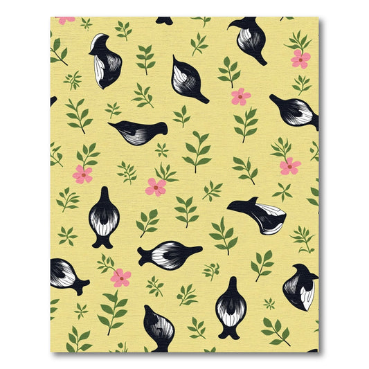 Black Bird Garden On Yellow Background Rug