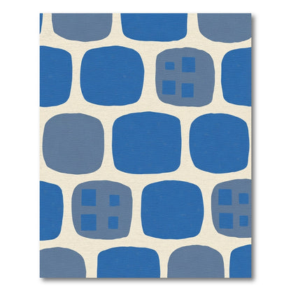 Modern Blue Blocky Brick Inlay Rug