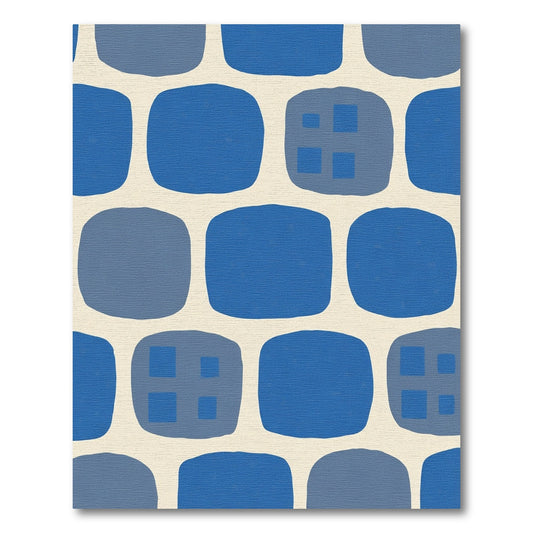 Modern Blue Blocky Brick Inlay Rug