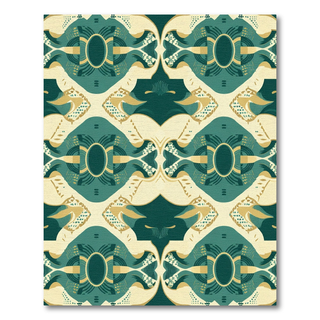 Teal Gold Oval Geometric Mosaic Rug