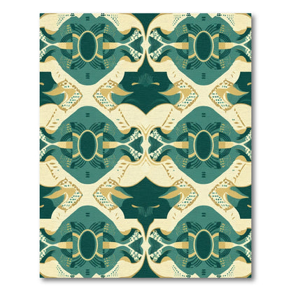 Teal Gold Oval Geometric Mosaic Rug