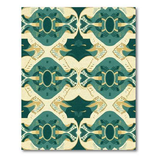 Teal Gold Oval Geometric Mosaic Rug