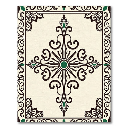 Cream And Emerald Scroll Medallion Rug