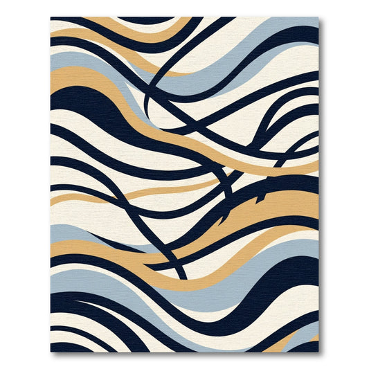 Bold Navy Gold Abstract Wave Rug