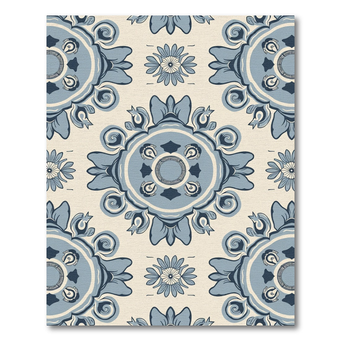 Blue Floral Medallion Lattice Rug