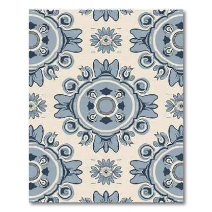 Blue Floral Medallion Lattice Rug