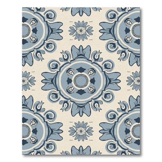 Blue Floral Medallion Lattice Rug
