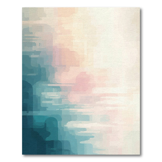 Muted Teal Pink Abstract Pixelated Cloud Rug
