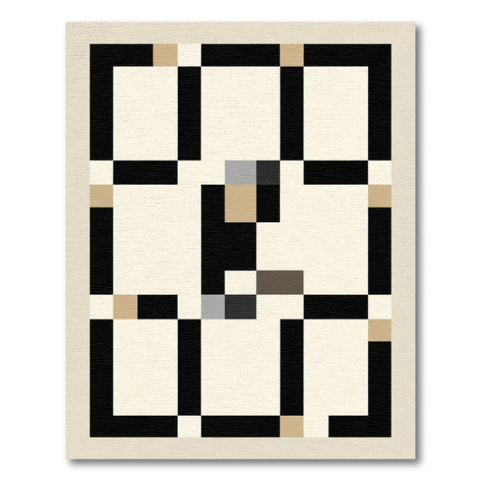 Abstract Black Tan Square Grid Rug