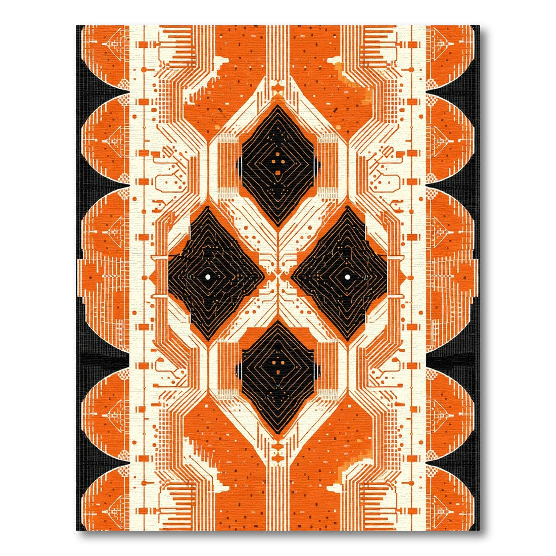 Orange Circuit Board Diamond Medallion Rug
