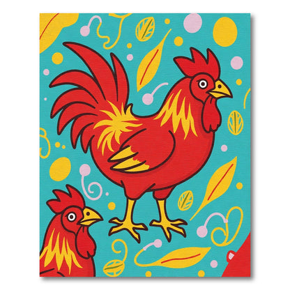Folk Art Red Roosters Teal Background Rug