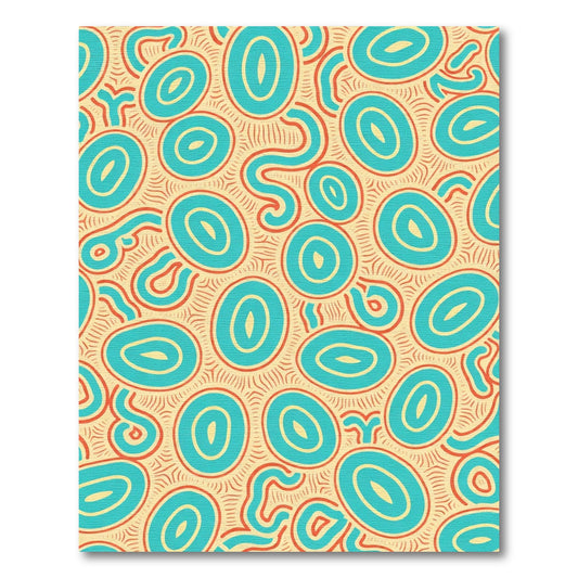 Teal Oval Swirl Amber Abstract Rug
