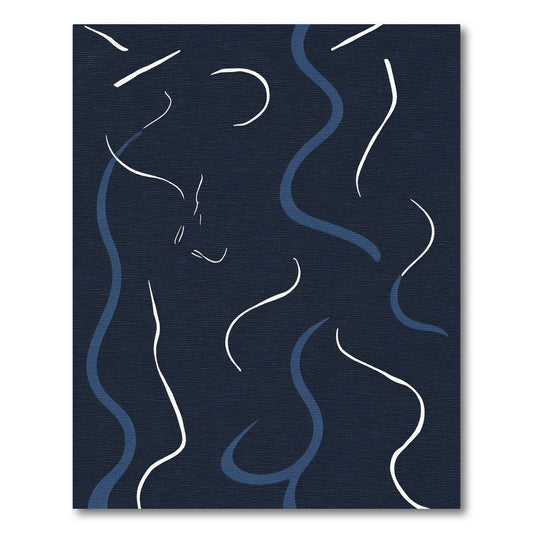 Minimalist Blue White Abstract Swirls Rug