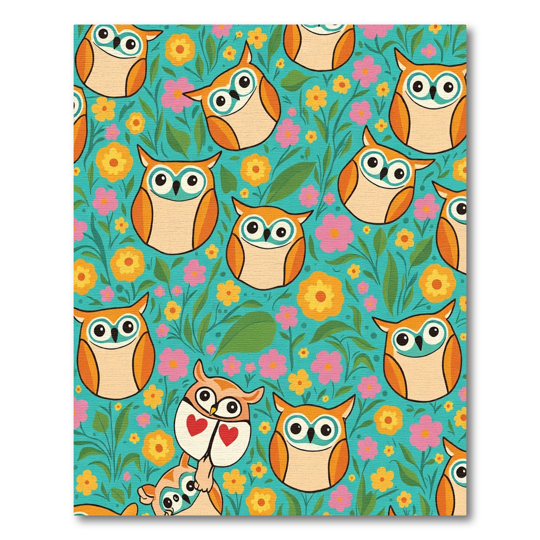 Whimsical Orange Owls Floral Garden Rug
