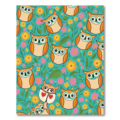 Whimsical Orange Owls Floral Garden Rug