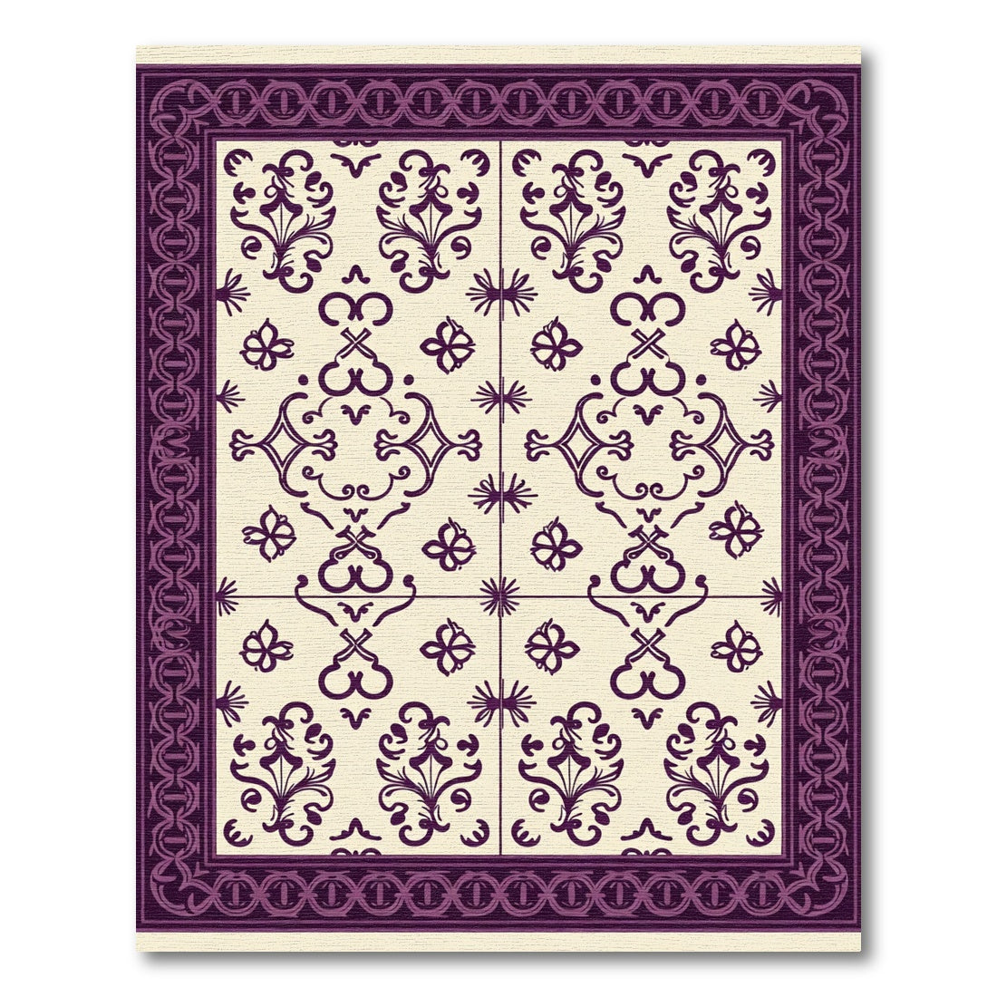 Deep Plum Floral Filigree Border Rug