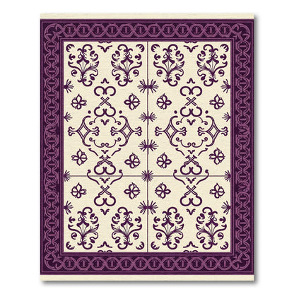 Deep Plum Floral Filigree Border Rug