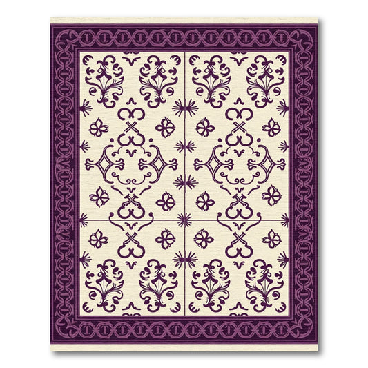 Deep Plum Floral Filigree Border Rug