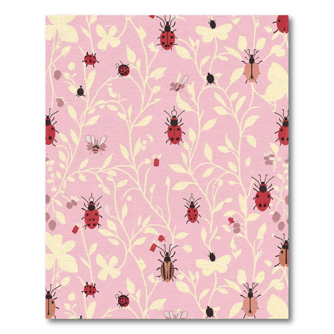 Pink Ladybug Butterfly Floral Vines Rug