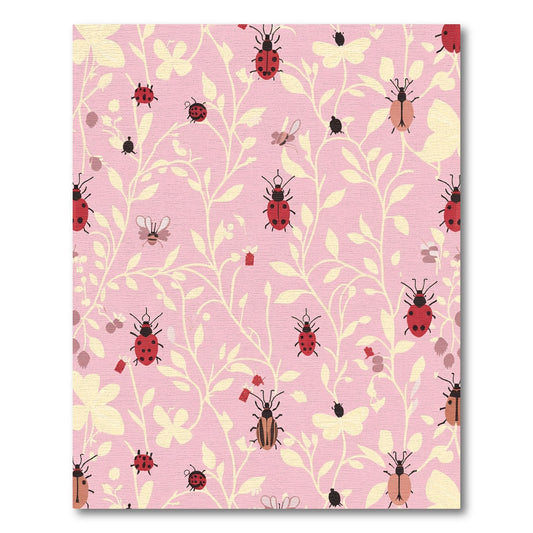 Pink Ladybug Butterfly Floral Vines Rug