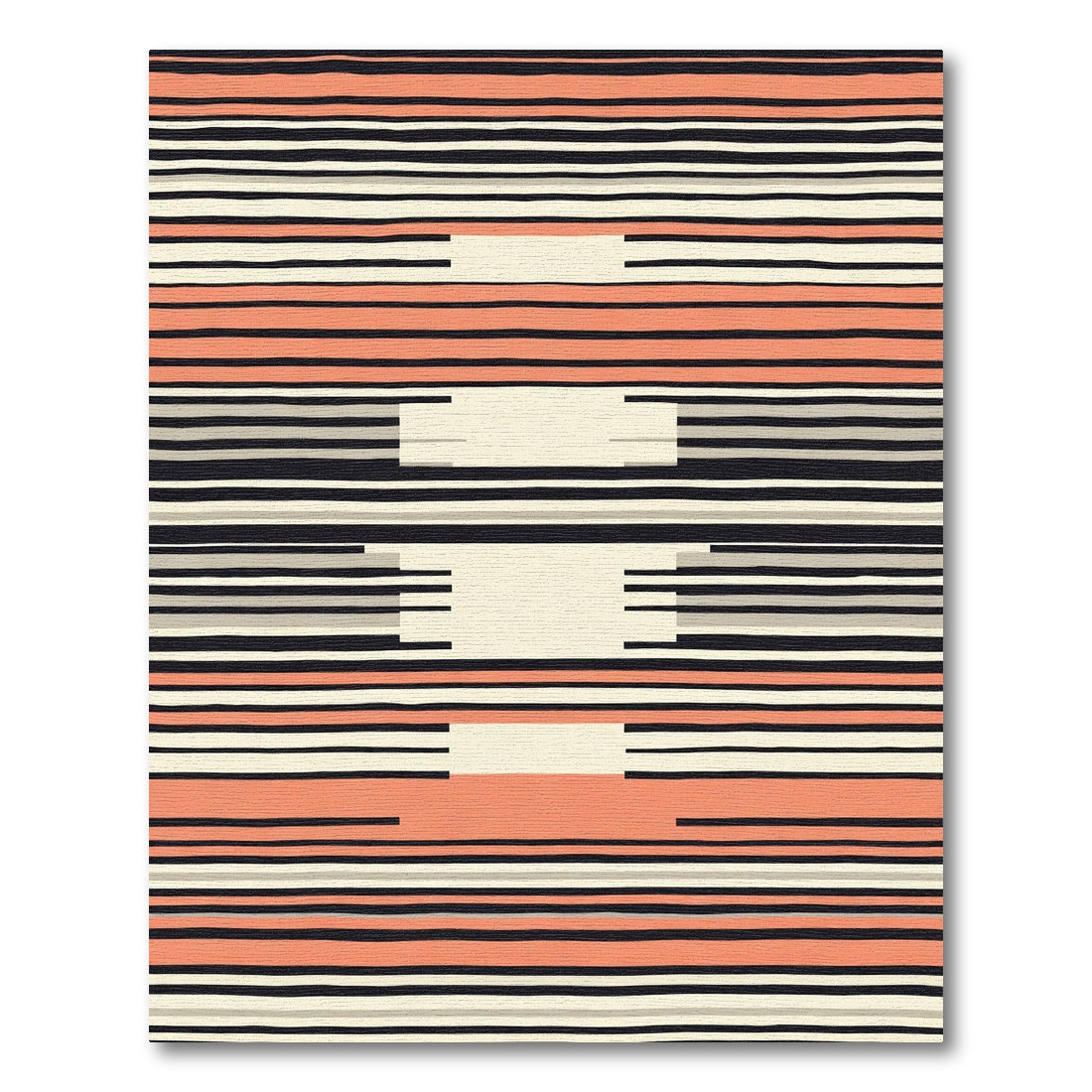 Coral Gray Black Cream Striped Abstract Rug