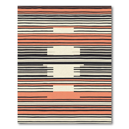 Coral Gray Black Cream Striped Abstract Rug