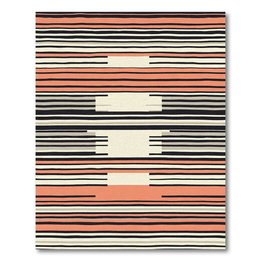 Coral Gray Black Cream Striped Abstract Rug