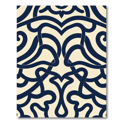 Navy Cream Art Nouveau Swirl Rug