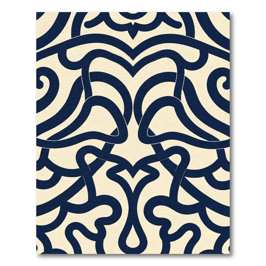 Navy Cream Art Nouveau Swirl Rug