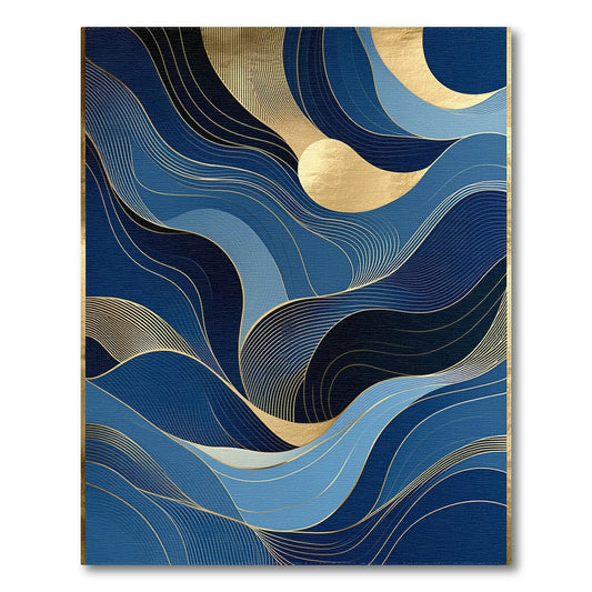Navy Gold Waves Crescent Moon Rug