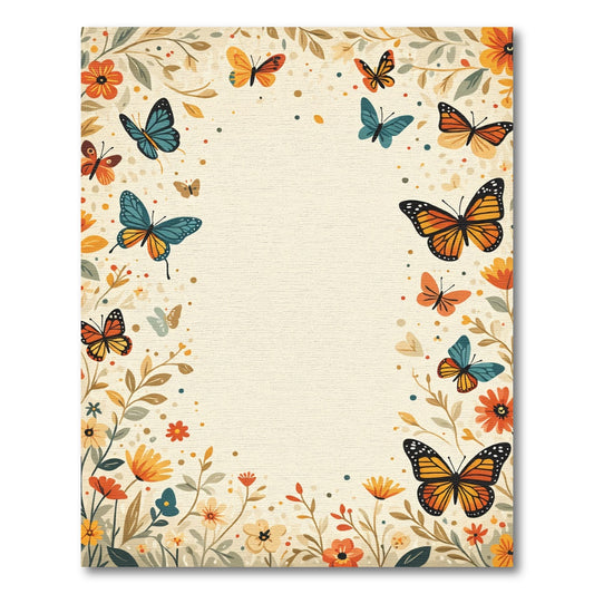 Orange Teal Butterfly Floral Border Rug
