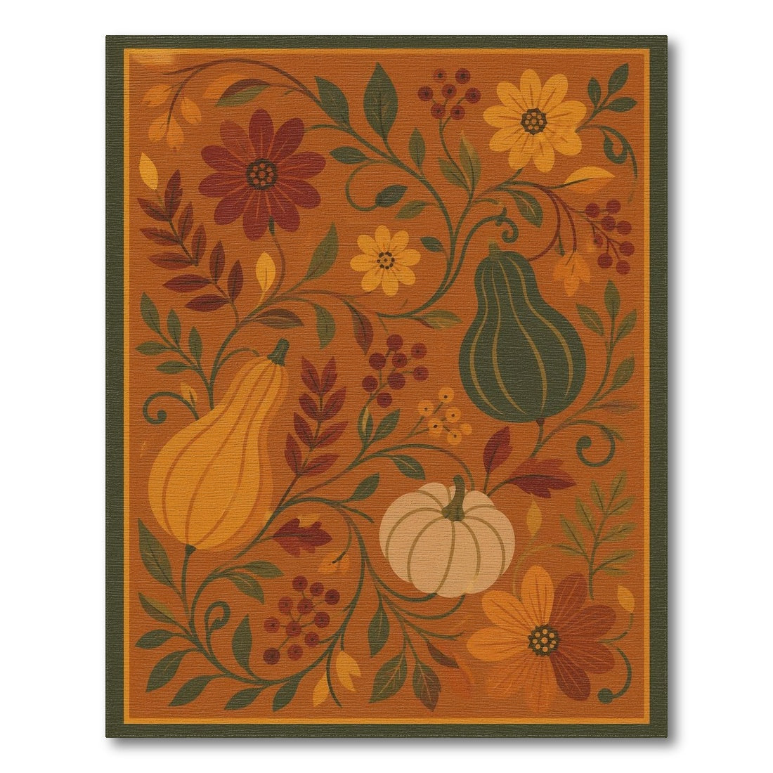 Orange Autumn Pumpkin Floral Area Rug
