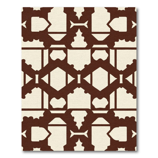 Brown White Geometric Medallion Rug