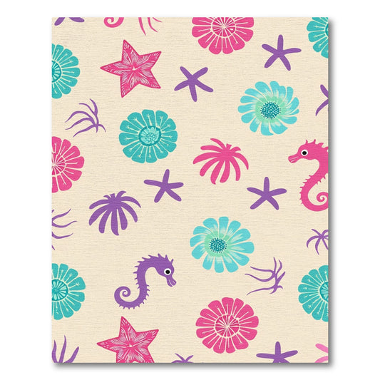 Marine Life Colorful Starfish Seahorse Flowers Rug