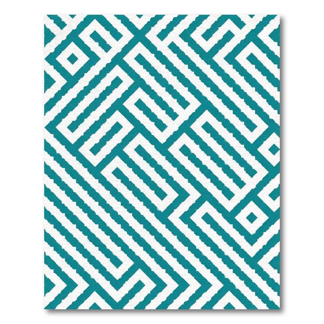 Teal White Geometric Maze Rug